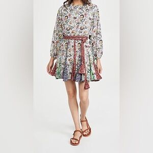 RHODE Floral Ella Mosaic Multicolored Floral Mini Dress Red and Blue Accents